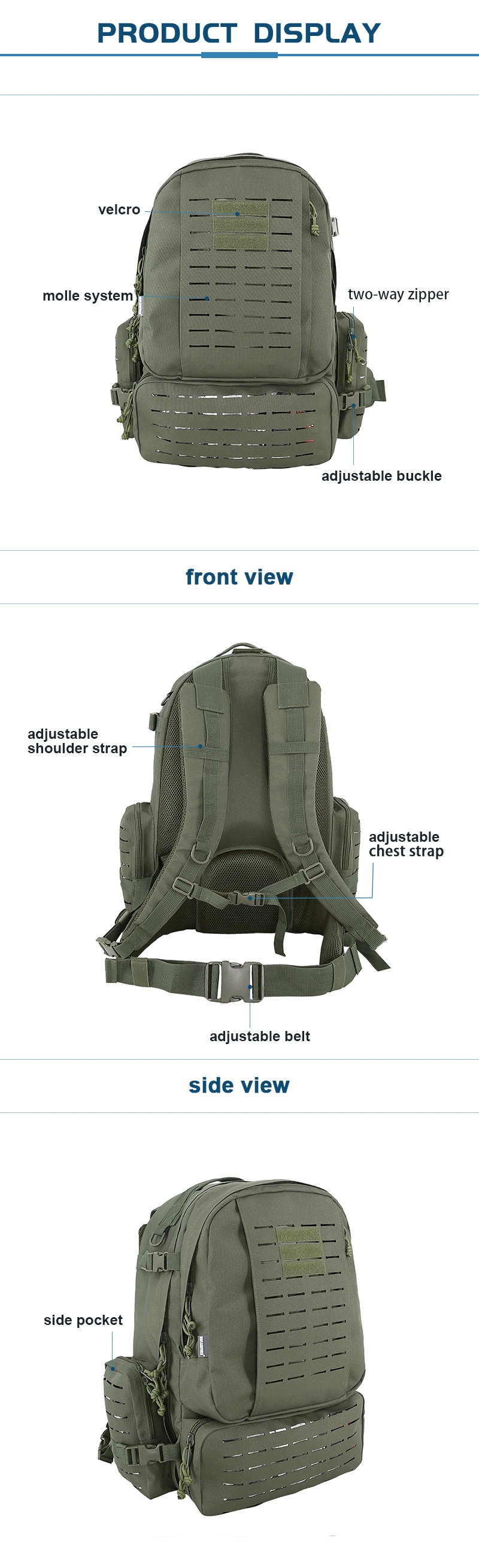 Double Safe OEM Custom Multifunctional Waterproof Military Tactical Backpack