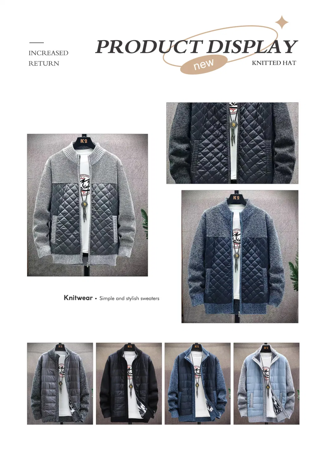 New Fashion Men Autumn Stand Collar Knit Solid Color Zipper Outdoor Cardigan Knitwear Casual Tops Coat Jacket Sweater