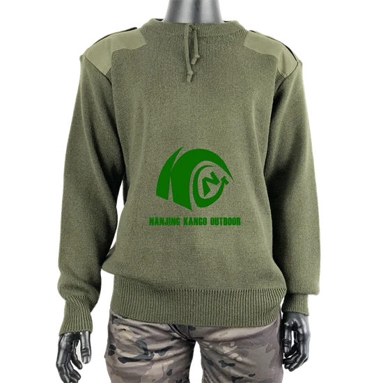 Olive Green Tactical Wool Sweater Featuring Commando Patch Design 