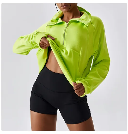 Woman Zipper High Neck Fitness Sweater Windproof Outdoor Running Loose Long Sleeve Tops Sport Yoga Shirt