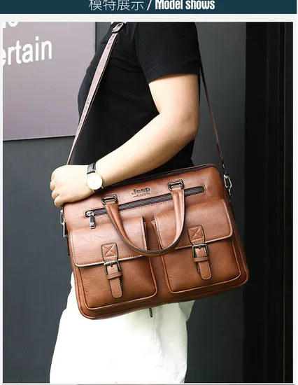 Factory Wholesale Soft Genuine Leather Jeep Laptop Handbag for Men 