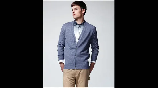 Custom V Neck Fashion Garment Pure Colour Men Sweater Cardigan 